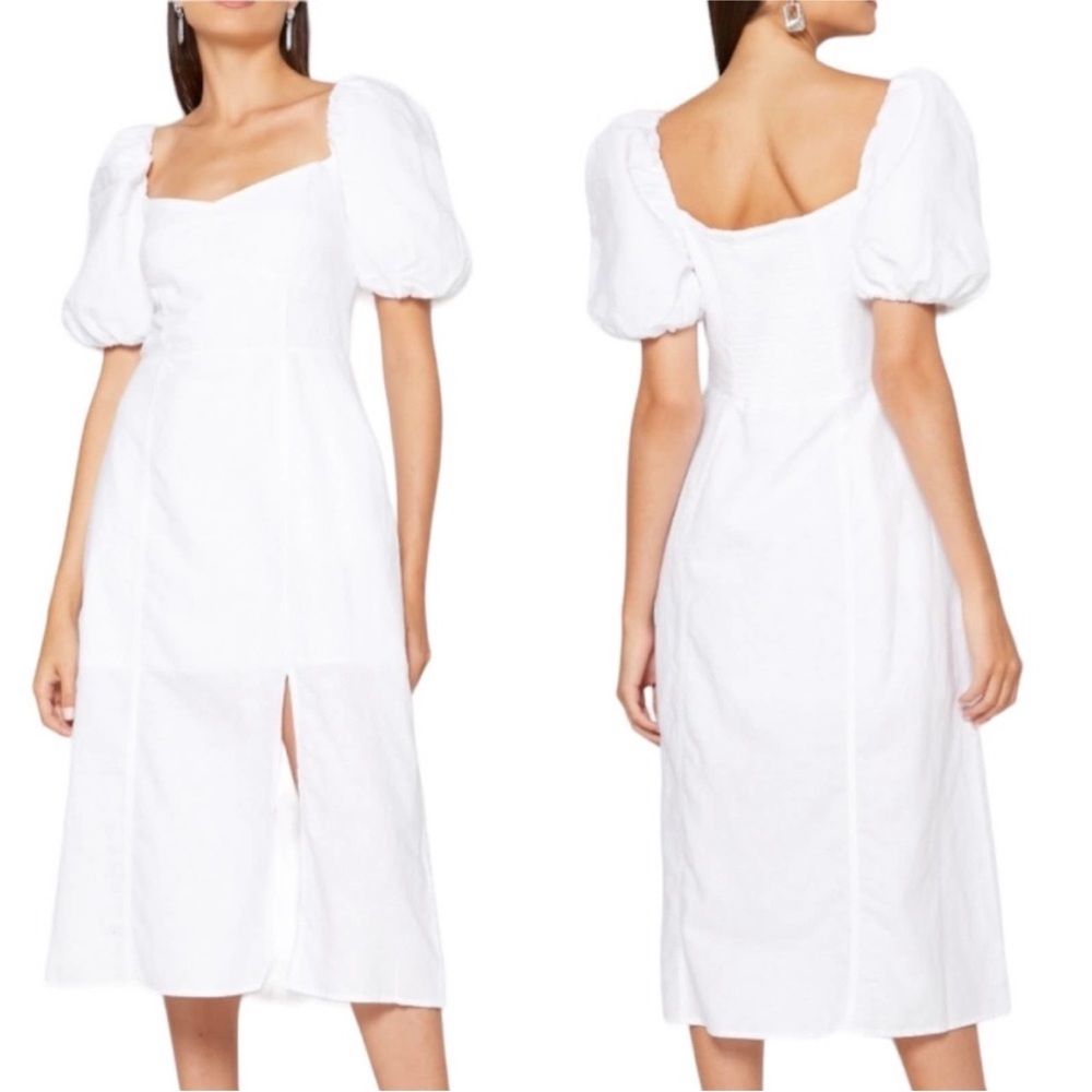 Banana republic 0 petite linen blend balloon sleeve slit dress